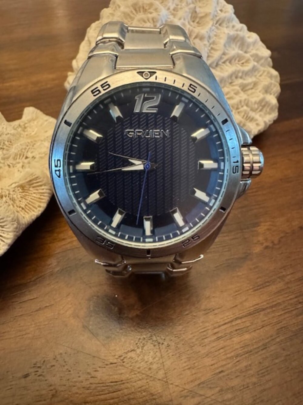 Gruen - Men's Quartz Analog Watch 43mm - Blue Dial - Excellent Condition